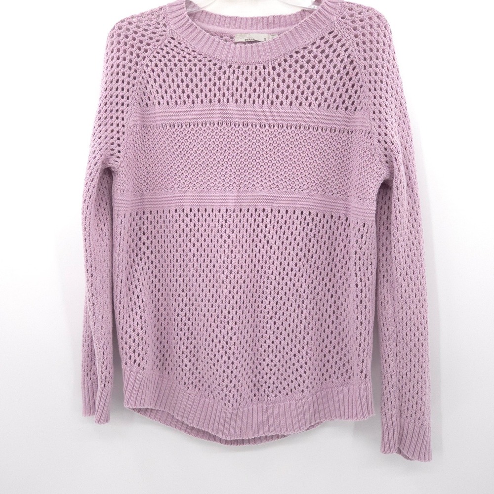 Prana Kokimo Open Knit Sweater Womens Small Purple Pointelle Crochet Pullover